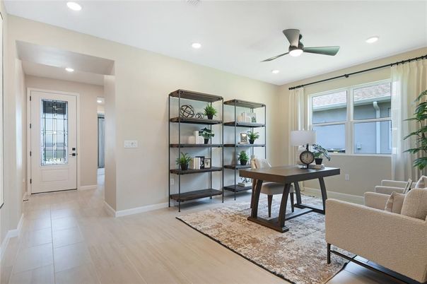 Home Office, Interior, Recessed Lighting, Wood Texture Flooring