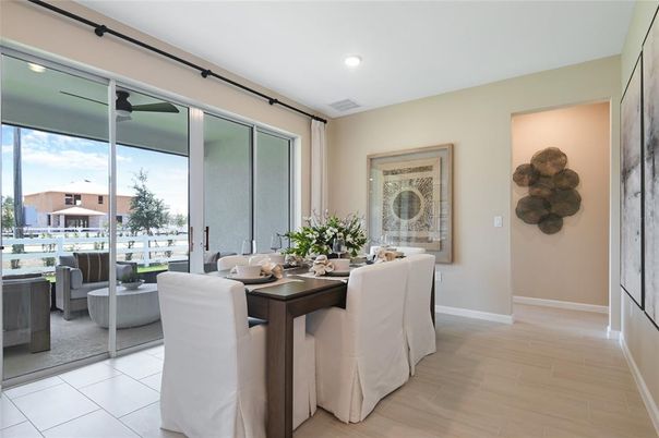 Dining room, Interior, Recessed Lighting, Wood Texture Flooring