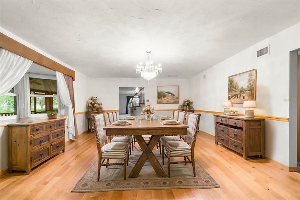 Chandelier, Dining room, Interior, Wood Texture Flooring