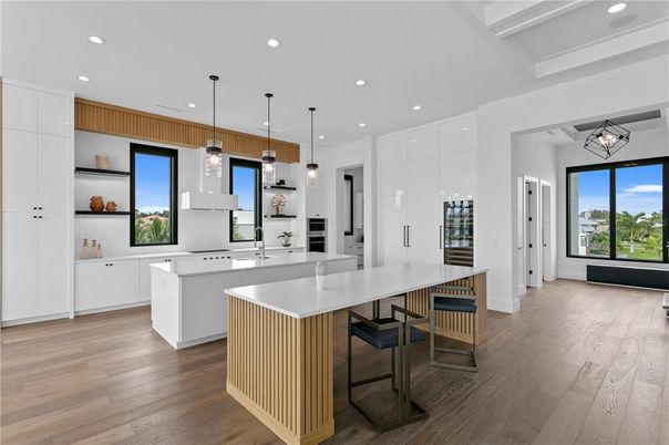 Interior, Kitchen, Pendant Lights, Recessed Lighting, Wood Texture Flooring