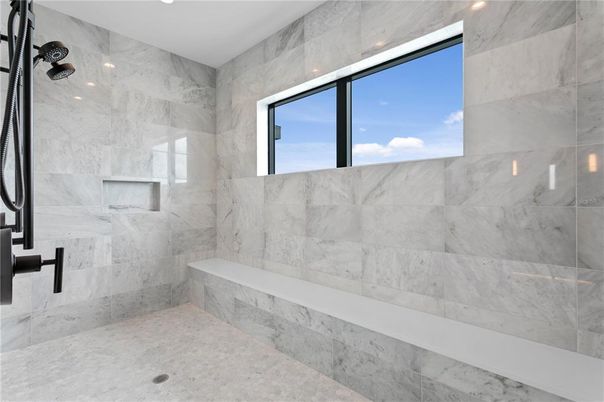 Bathroom, Interior, Marble Walls, Recessed Lighting