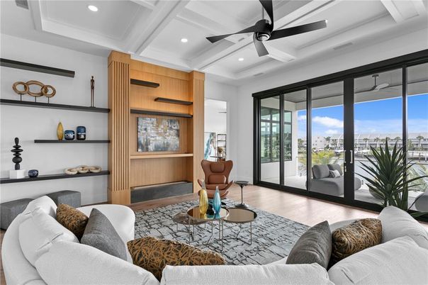 Interior, Living room, Recessed Lighting, Wood Texture Flooring