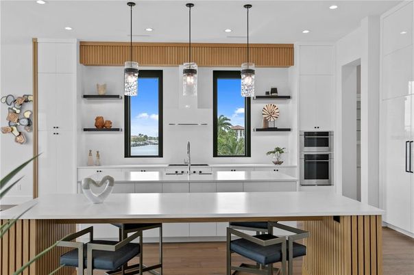Interior, Kitchen, Pendant Lights, Recessed Lighting, Wood Texture Flooring