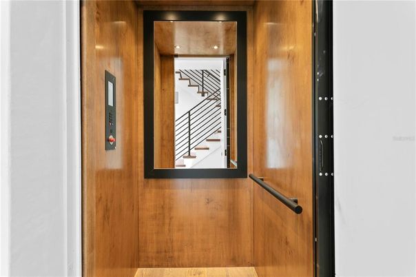 Elevator, Interior, Wooden Walls