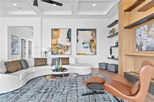 Interior, Living room, Recessed Lighting, Wood Texture Flooring