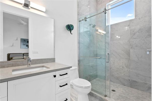Bathroom, Glass Shower, Interior, Marble Walls