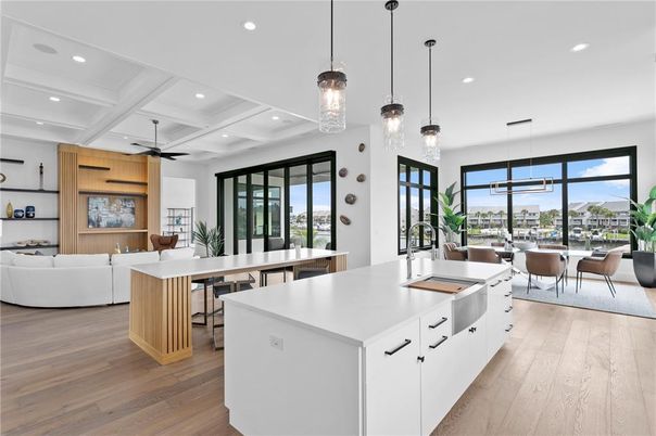Dining room, Interior, Kitchen, Living room, Pendant Lights, Recessed Lighting, Wood Texture Flooring