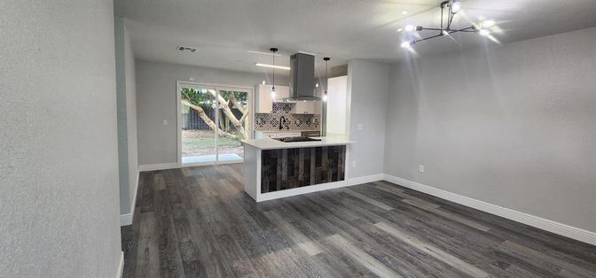 Interior, Kitchen, Pendant Lights, Recessed Lighting, Wood Texture Flooring