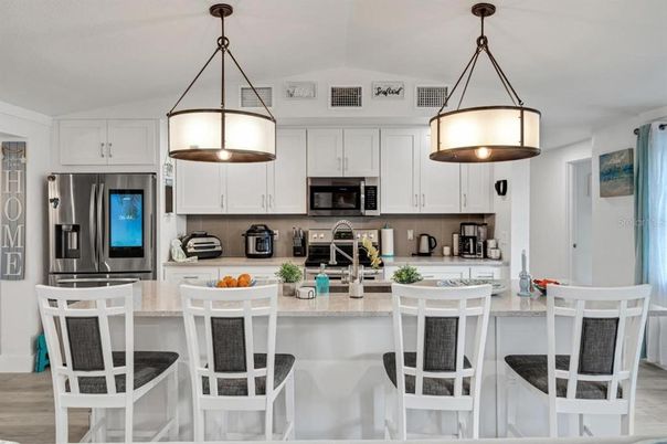 Interior, Kitchen, Pendant Lights, Stainless Steel Appliances, Wood Texture Flooring