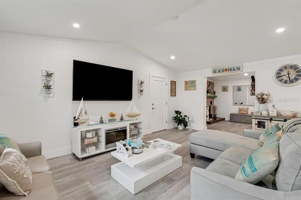 Interior, Living room, Recessed Lighting, Wood Texture Flooring