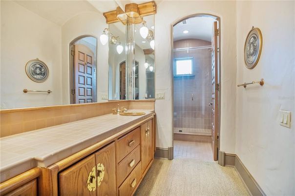 Bathroom, Glass Shower, Interior, Tile Countertops