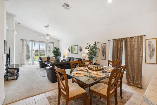 Dining room, Fireplace, Interior, Living room, Recessed Lighting
