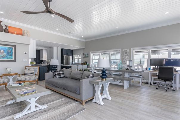 Home Office, Interior, Kitchen, Living room, Recessed Lighting, Wood Texture Flooring