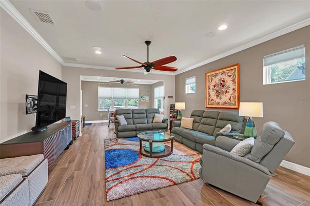 Interior, Living room, Recessed Lighting, Wood Texture Flooring