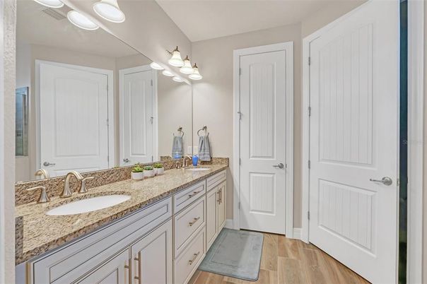 Bathroom, Dual Sink Vanities, Interior, Wood Texture Flooring