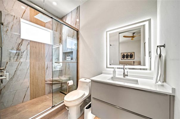 Bathroom, Glass Shower, Interior, Recessed Lighting