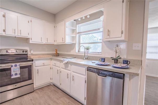 Interior, Kitchen, Stainless Steel Appliances, Wood Texture Flooring