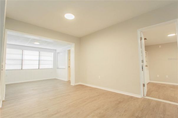 Empty room, Interior, Recessed Lighting, Wood Texture Flooring