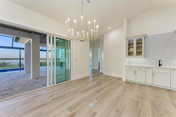 Empty room, Interior, Pendant Lights, Recessed Lighting, Wood Texture Flooring