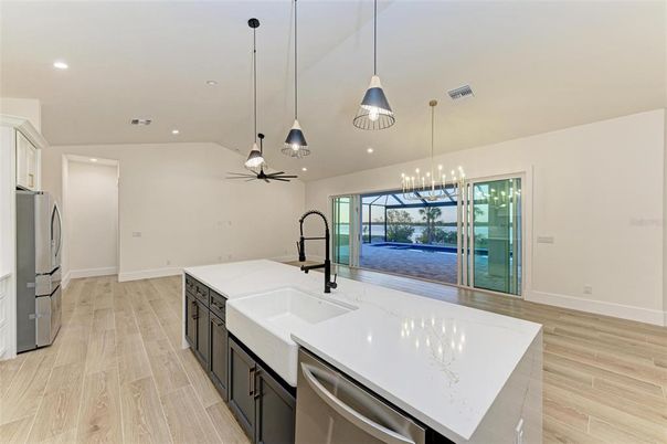 Interior, Kitchen, Pendant Lights, Recessed Lighting, Wood Texture Flooring