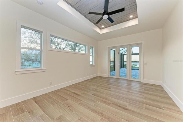 Empty room, Interior, Recessed Lighting, Wood Texture Flooring