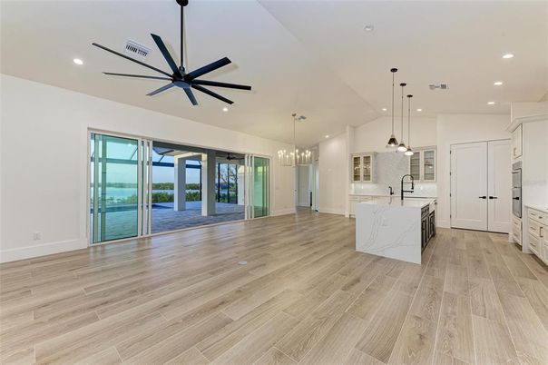 Interior, Kitchen, Pendant Lights, Recessed Lighting, Wood Texture Flooring