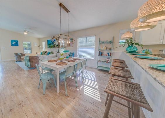 Dining room, Interior, Pendant Lights, Wood Texture Flooring