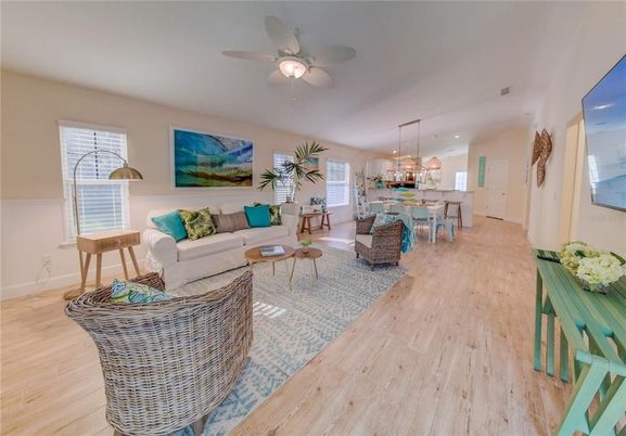 Dining room, Interior, Kitchen, Living room, Pendant Lights, Recessed Lighting, Wood Texture Flooring