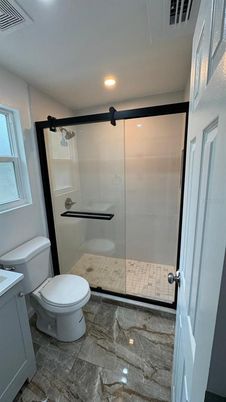 Bathroom, Glass Shower, Interior, Recessed Lighting