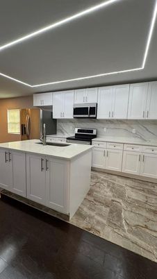 Interior, Kitchen, Marble Walls, Stainless Steel Appliances