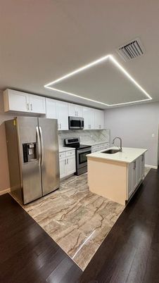 Interior, Kitchen, Stainless Steel Appliances, Wood Texture Flooring
