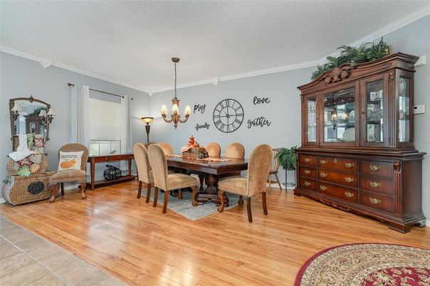 Chandelier, Dining room, Interior, Pendant Lights, Wood Texture Flooring