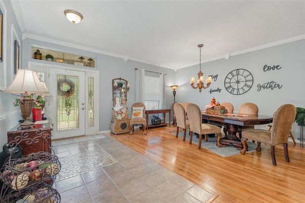 Chandelier, Dining room, Interior, Wood Texture Flooring