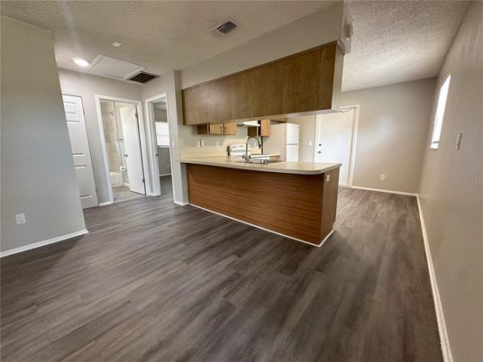 Interior, Kitchen, Recessed Lighting, Wood Texture Flooring
