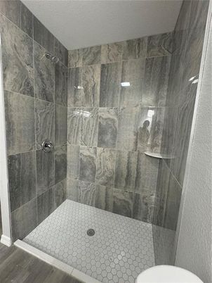 Bathroom, Glass Shower, Interior, Wood Texture Flooring