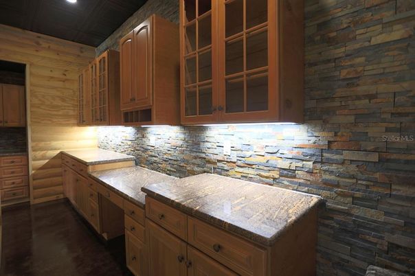 Interior, Kitchen, Recessed Lighting, Stone Walls, Wooden Walls