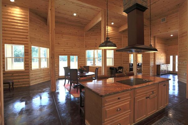 Dining room, Interior, Kitchen, Pendant Lights, Recessed Lighting, Wooden Beams, Wooden Ceilings, Wooden Walls
