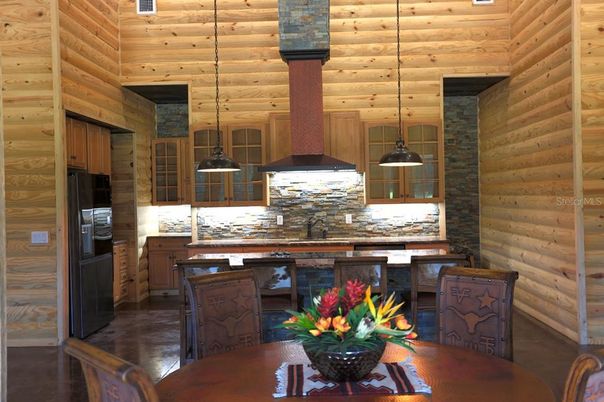 Dining room, Interior, Kitchen, Pendant Lights, Wooden Walls