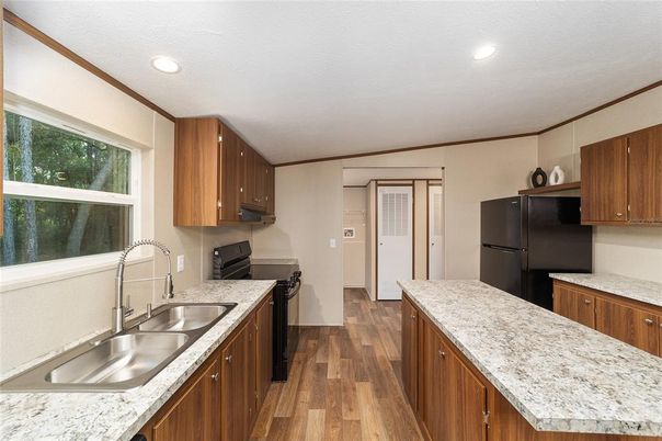 Interior, Kitchen, Recessed Lighting, Wood Texture Flooring