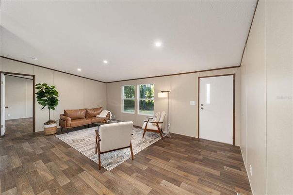 Interior, Living room, Recessed Lighting, Wood Texture Flooring
