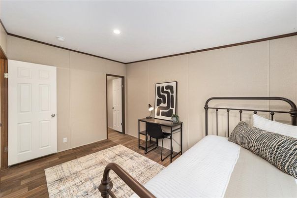 Bedroom, Home Office, Interior, Recessed Lighting, Wood Texture Flooring