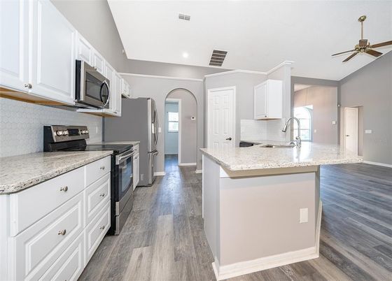 Interior, Kitchen, Recessed Lighting, Wood Texture Flooring