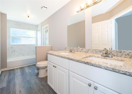 Bathroom, Interior, Marble Walls, Wood Texture Flooring