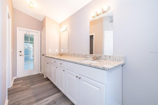 Bathroom, Dual Sink Vanities, Interior, Wood Texture Flooring