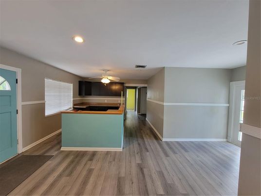 Interior, Kitchen, Recessed Lighting, Wood Texture Flooring