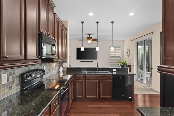 Interior, Kitchen, Pendant Lights, Recessed Lighting, Wood Texture Flooring