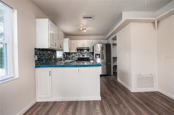 Interior, Kitchen, Stainless Steel Appliances, Wood Texture Flooring