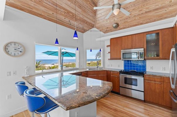 Interior, Kitchen, Pendant Lights, Water, Wooden Ceilings, Wood Texture Flooring