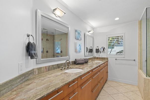 Bathroom, Dual Sink Vanities, Glass Shower, Interior, Recessed Lighting