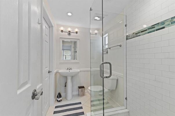 Bathroom, Glass Shower, Interior, Recessed Lighting